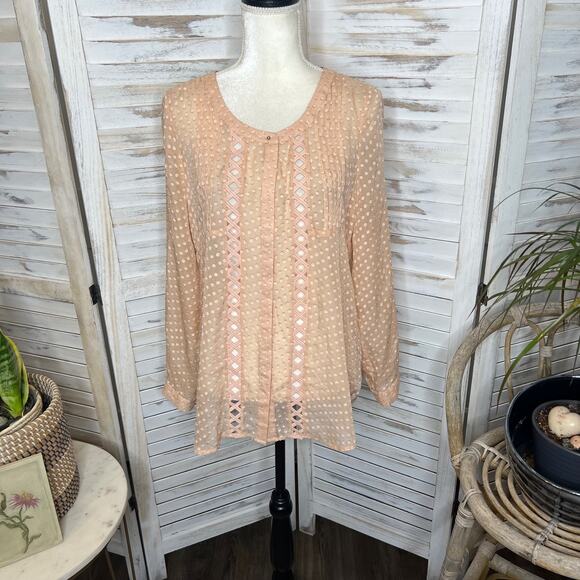 MEADOW RUE ANTHROPOLOGIE Adoria Silk Top Peach Size Medium - Picture 16 of 16